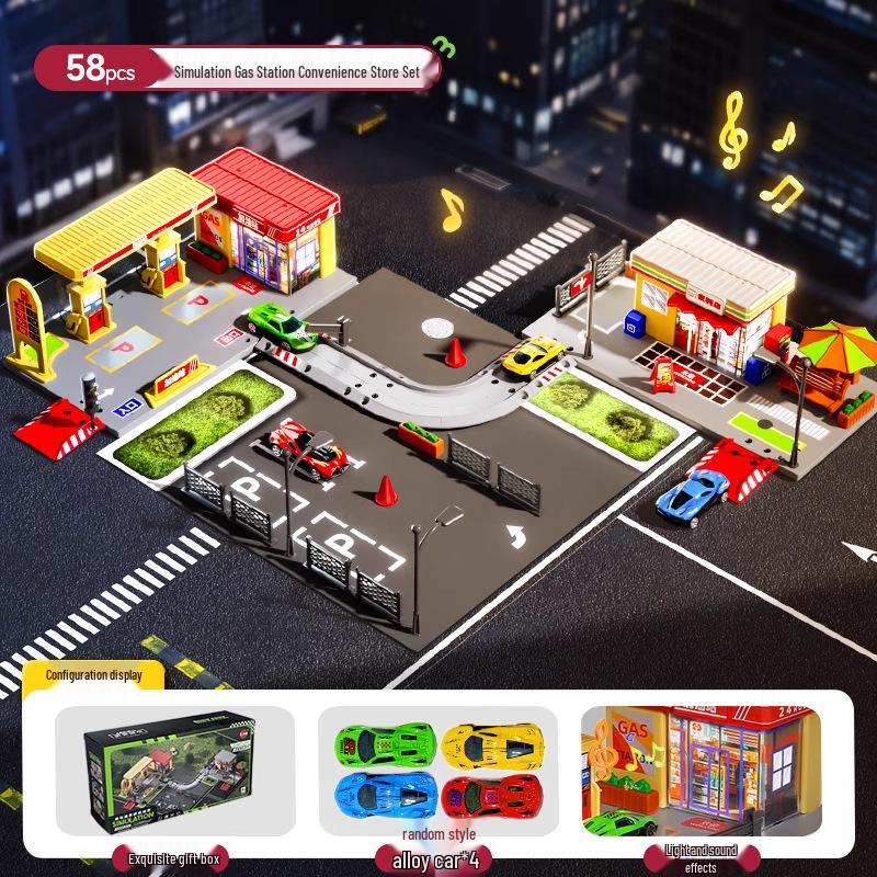 Kids' Pretend Play Gas Station & Convenience Store Toy Set, Ages 3-6, Children's Day Gift