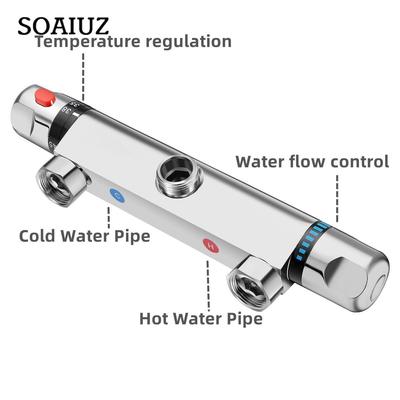 Bathroom Thermostatic Shower Faucet Brass Chrome Mixer Value Dual Handle Temperature Control Bathtub Shower Faucet Wall Mounted