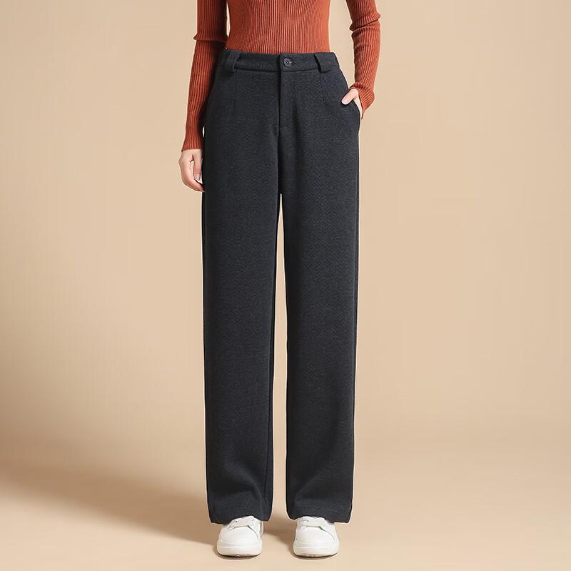 Women's Herringbone Wool Blend High-Waist Straight-Leg Casual Pants