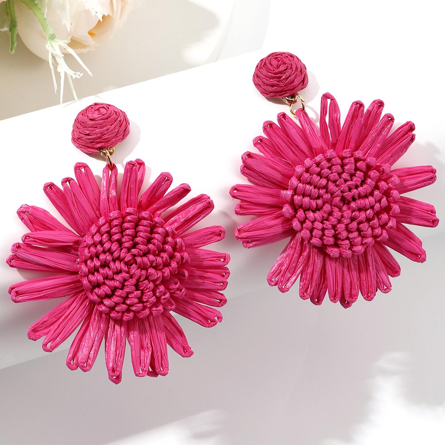 

Новые серьги ручной работы из плетеного цветка рафии для женщин и девочек, серьги из ротанга, модные праздничные украшения для вечеринок, подарки Brincos розы красного