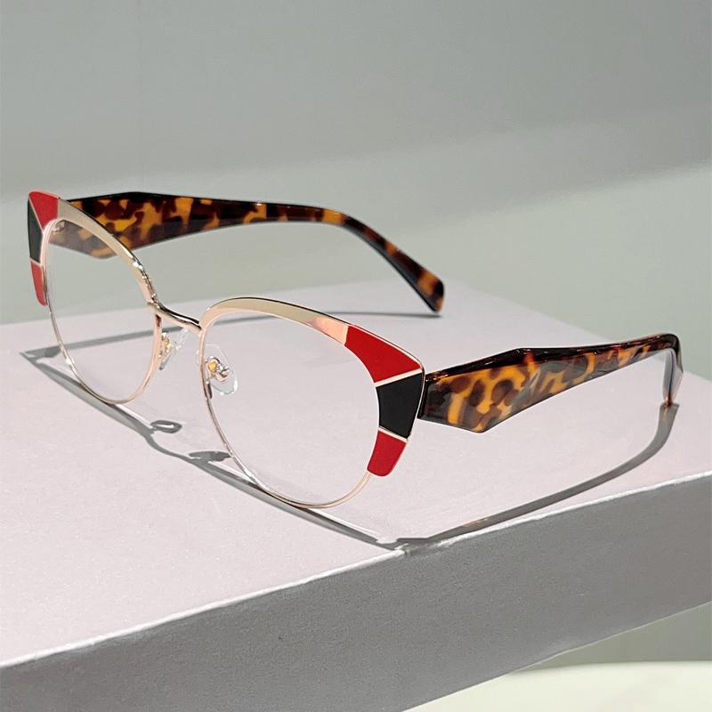 Oversized Cat Eye Glasses Women Stylish Patchwork Rim Optical Frames Trendy Brand Design Blue Light Blocking Eyeglasses