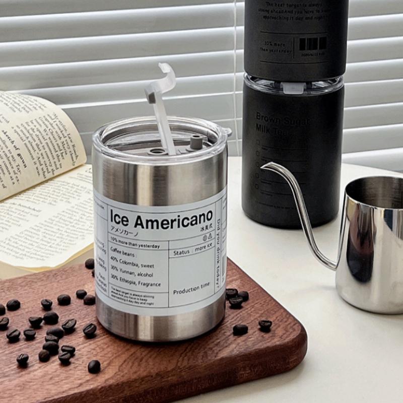 Stainless Steel Insulated American Coffee Mug Portable Outdoor Mug With Straw 320Ml/600Ml