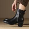Fashion 2024 NEW Autumn Women Boots Genuine Leather Shoes for Women Round Toe Chunky Heel Zipper Modern Boots Handmade Short Boots