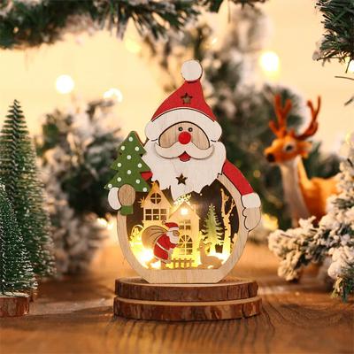 Christmas Ornaments 2024 Family Wooden Tree with Light Hanging Santa Claus Snowman Decoration