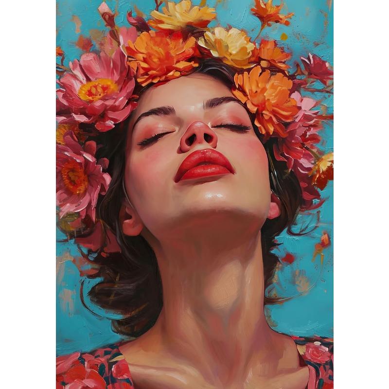 Retro Gorgeous Girl and Flower Portrait Art Poster Canvas Print Wall Painting Living Room Bedroom Home Decoration Aesthetics