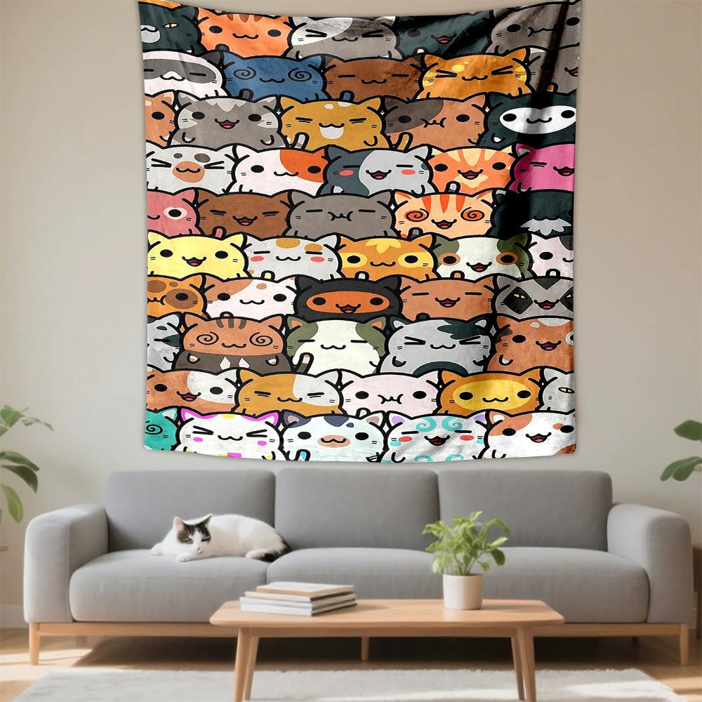 Cute cartoon cat faces colorful patterned tapestry for bedroom living room home decor sofas