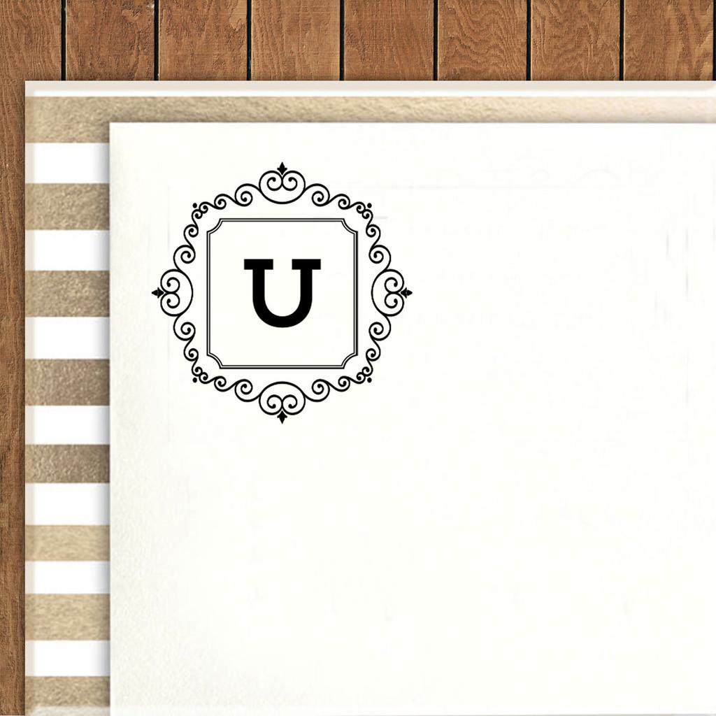 Printtoo Square Swirl Border U Alphabet Monogram Initial R-40 Self Inking Rubber Stamp Office
