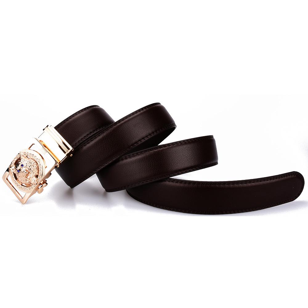 Genuine Leather Wolf Belt for Men Polychrome Rhinestone Alloy Belt Automatic Buckle Black Luxury Brand Plus Size Ceinture Homme