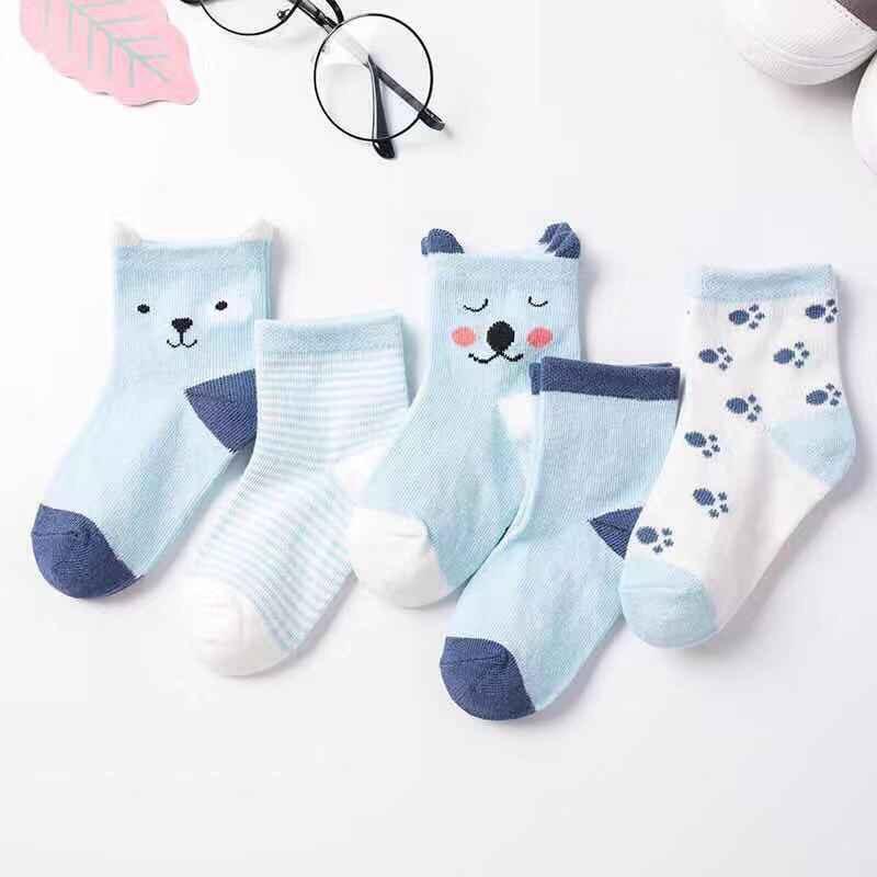 5Pairs Children Short Socks Fashion Stripe Kids Mid Tube Sock Girls Boys Sport Socks Baby Cotton Sock Cotton Breathable Footwear