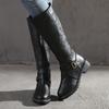 Winter European and American Large Size Belt Buckle Low Heel High Boots Side Zipper Knight Women's Boots Martin Boots