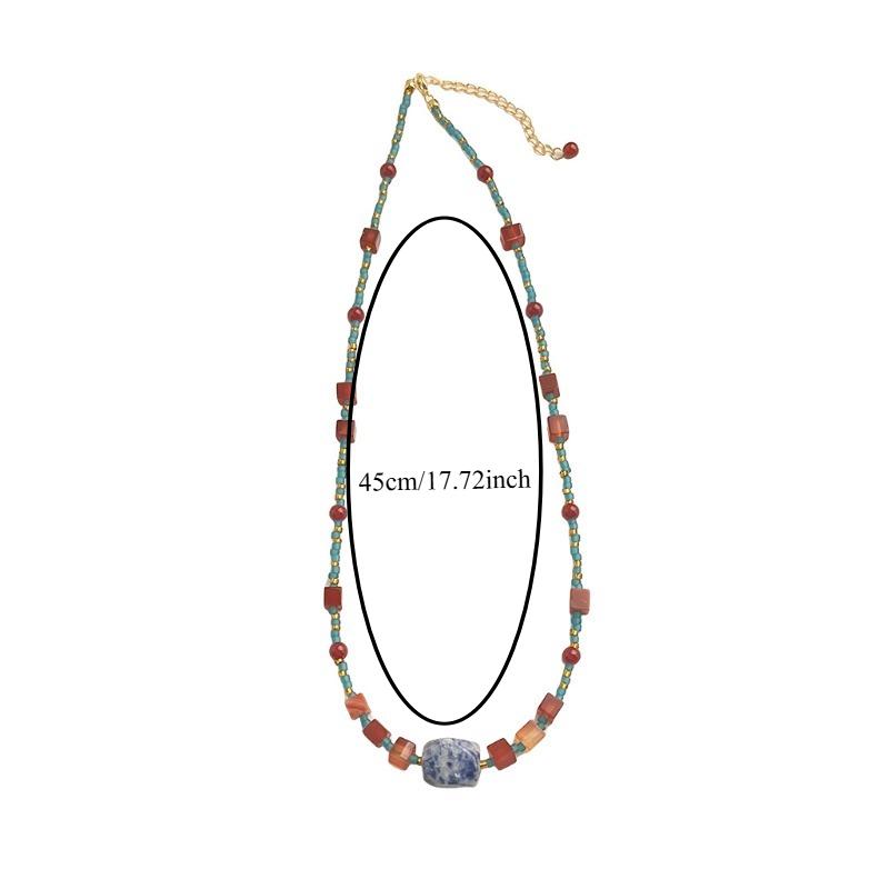 Handmade Natural Red Agate Contrast Color Necklace Vintage Artistic Oil Painting Choker for Women
