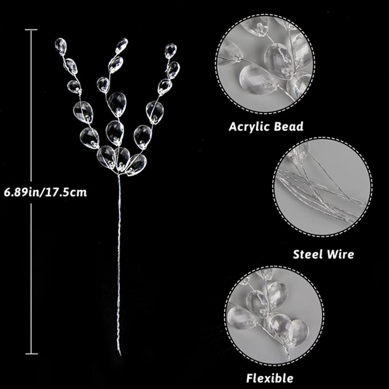 5/10Pcs 15cm Acrylic Bead Drop Stems Flower Bouquet Crystal Bud Branches Flower for Wedding Home Decoration Floral Decor Craft