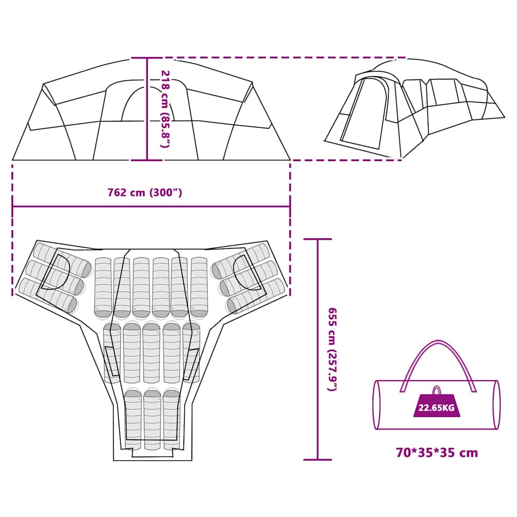 Family Tent with Roof and Storage Green 762 x 655 x 218 cm Taffeta