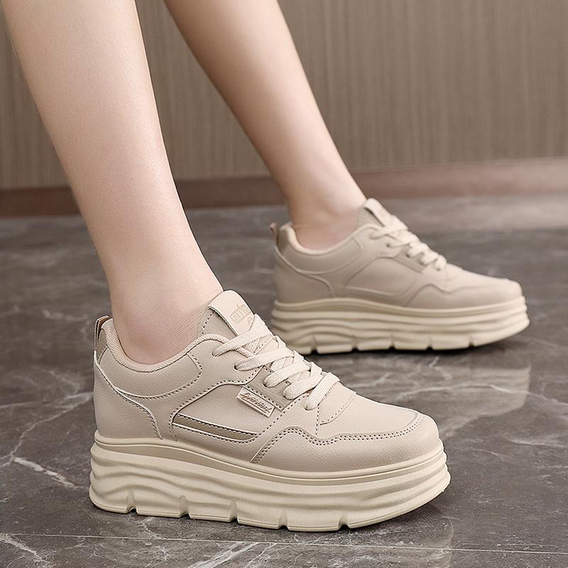 Fashion White Platform Shoe Women Sneakers 2024 The New Lace-Up Thick Bottom Vulcanize Shoes Woman Breathable Sports Shoes Ladies