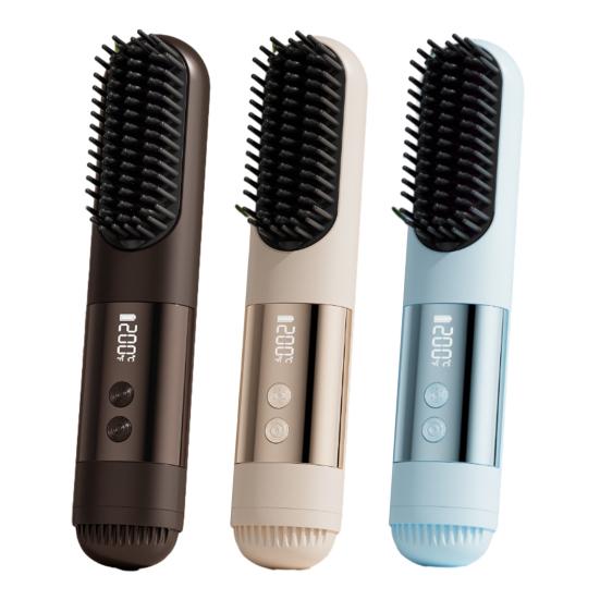 Cordless Hair Straightener Brush 3 Temperature LCD Display Hair Straightening Comb Cold Air Mode Rechargeable Fast Heating Electric Hot Brush
