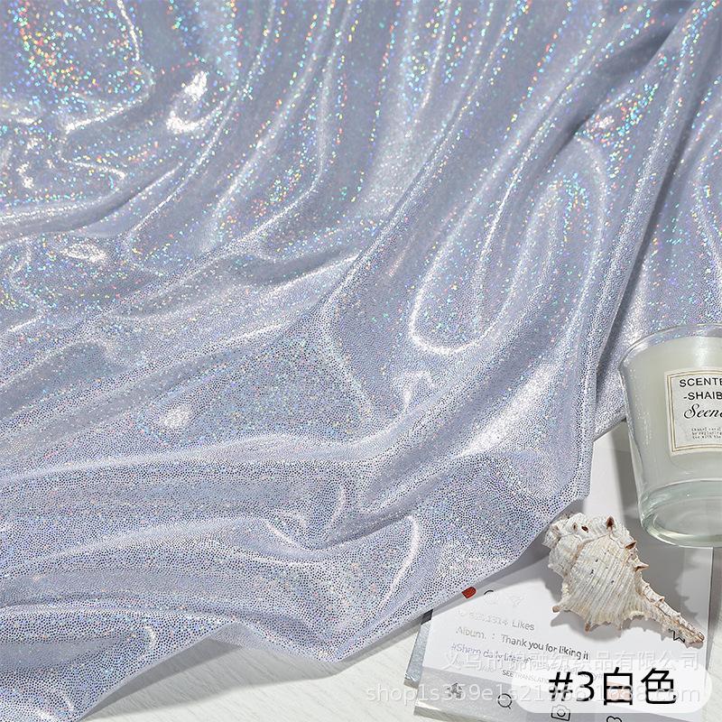 

Glitter Polyester Fabric, Iridescent Holographic Stretch Sparkle Fabric for Wedding Party Decoration Clothing Sewing DIY Decor 50x150cm білий