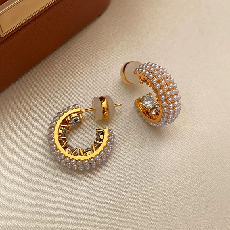 Sterling Silver Ring Earrings Women s Light Luxury Unique Home Pearl Personalized Earrings Fashion Full Diamond Earrings