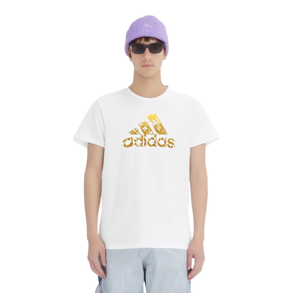 Adidas American Vintage Letter Logo Print Breathable Sports Casual Short Sleeve T-Shirt Men Tops White Gold ADITSG2-WG