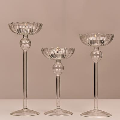 1Pcs Hoch Füße Leuchter Kerzenhalter Glas Leuchter Leuchter Gestreiften Glas Leuchter