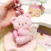 Cute Keychain with Expandable Heart shaped Pendant Practical Bear Keyring Mobile Phone Accessory Pendant for Backpack