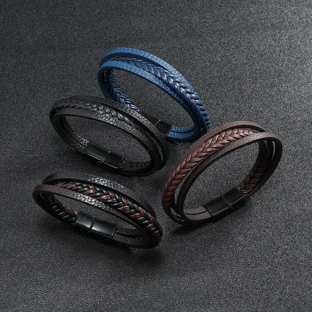 Stylish Men Leather Bracelet Detachable Magnetic Buckle Handmade Braided Wrap Braclet Outdoor Sports Cycling Accessories Joias