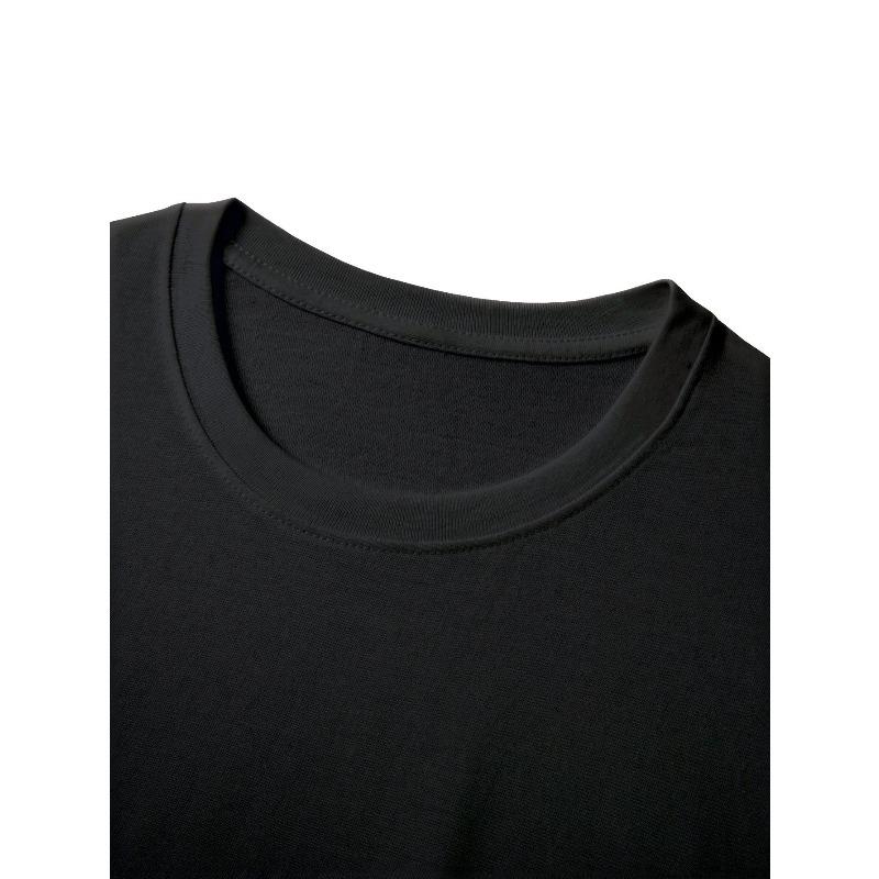 European Size Men's T-Shirt, Summer Short Sleeve Thin Top, Trendy Slim Fit Youth Casual Base Shirt with Letter Print Pattern