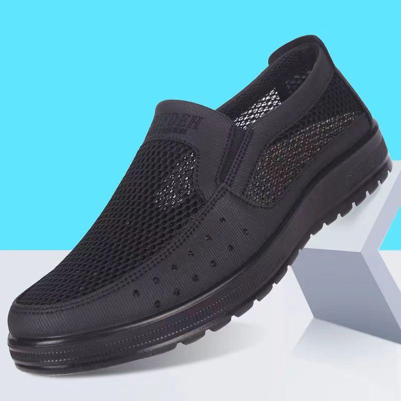 Old Beijing cloth shoes men's middle-aged and elderly summer dad mesh shoes thin breathable and comfortable mesh large size one-pedal men's shoes