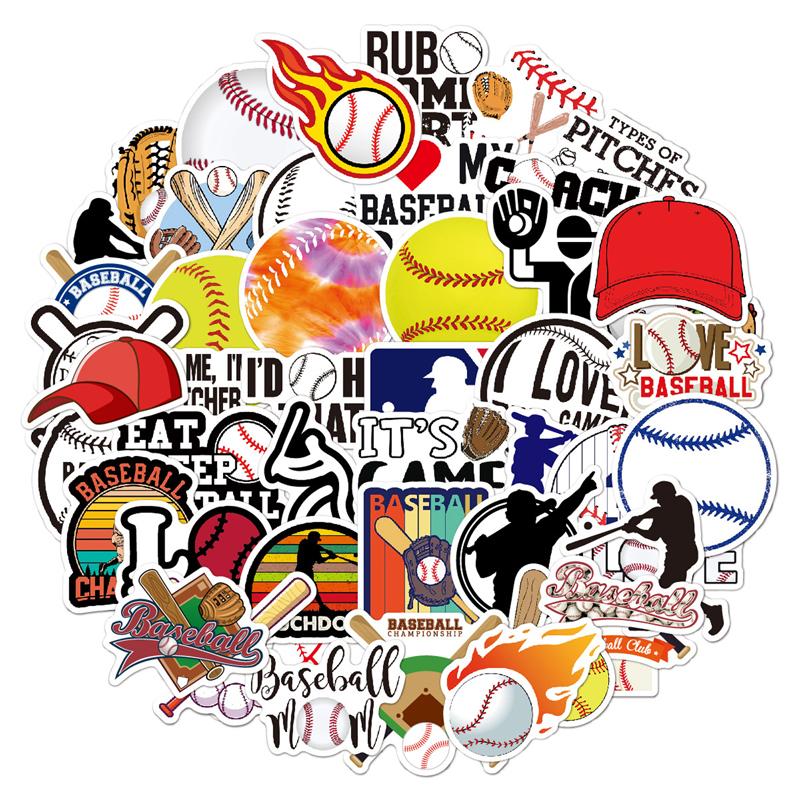 50 Pcs Baseball Stickers Cute Sports Stickers Vinyl Waterproof Decals for Snowboard Laptop Water Bottles Phone Guitar