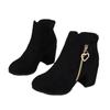 Foreign trade large size high-heeled short suede Martin boots women's autumn and winter new round head thick heel side zipper short boots