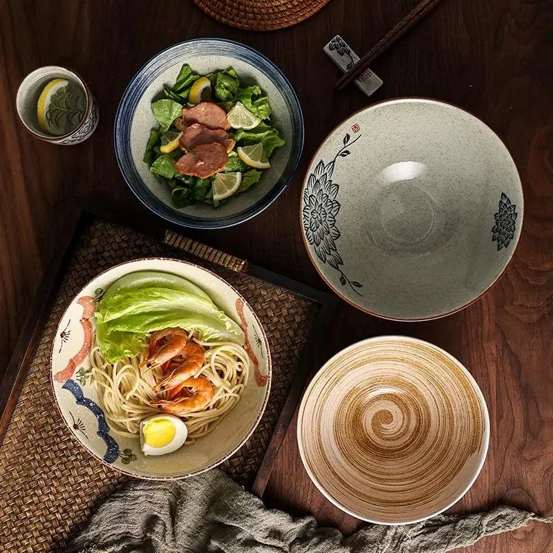 BEPAN Japanese and Wind Creative Ceramic Bowl Household Instant Noodle Bowl Ramen Hat Bowl Household Commercial Salad