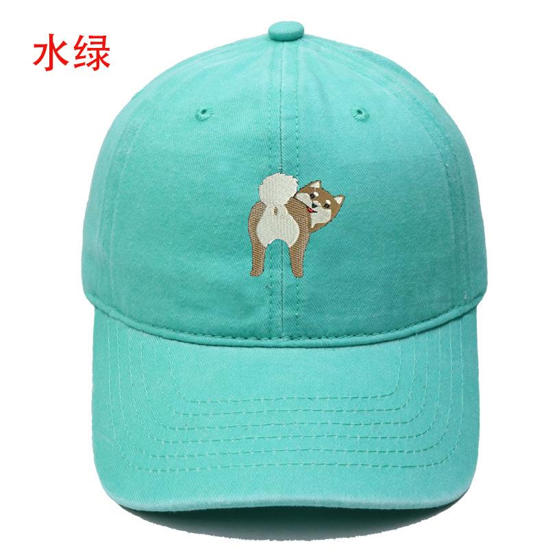 Cartoon cute puppy embroidery washed retro soft top baseball cap men's and women's casual outdoor sunshade cap