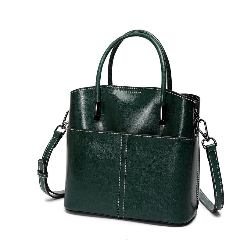 Geantă de înaltă calitate pentru femei, la modă, versatilă, cu ceară de ulei, din piele de vacă, geantă cu găleată, minimalistă, cu umăr