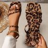 Fashion Women's Sandals 2025 Summer Leopard Print Mules Slingback Flat Shoes Plus Size 43 Woman's Open-toed Square Flat Sandália Salto