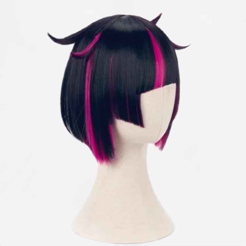 Parrucca Cosplay Lilia Vanrouge Nera Viola Mista Corta Sintetica Termoresistente Festa di Halloween Parrucche Anime + Cuffia per Parrucca + Orecchie