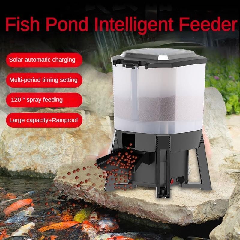Solar Fish Pond Automatic Feeder Aquarium Intelligent Timing Feeding Device Outdoor Large Capacity Food Dispenser