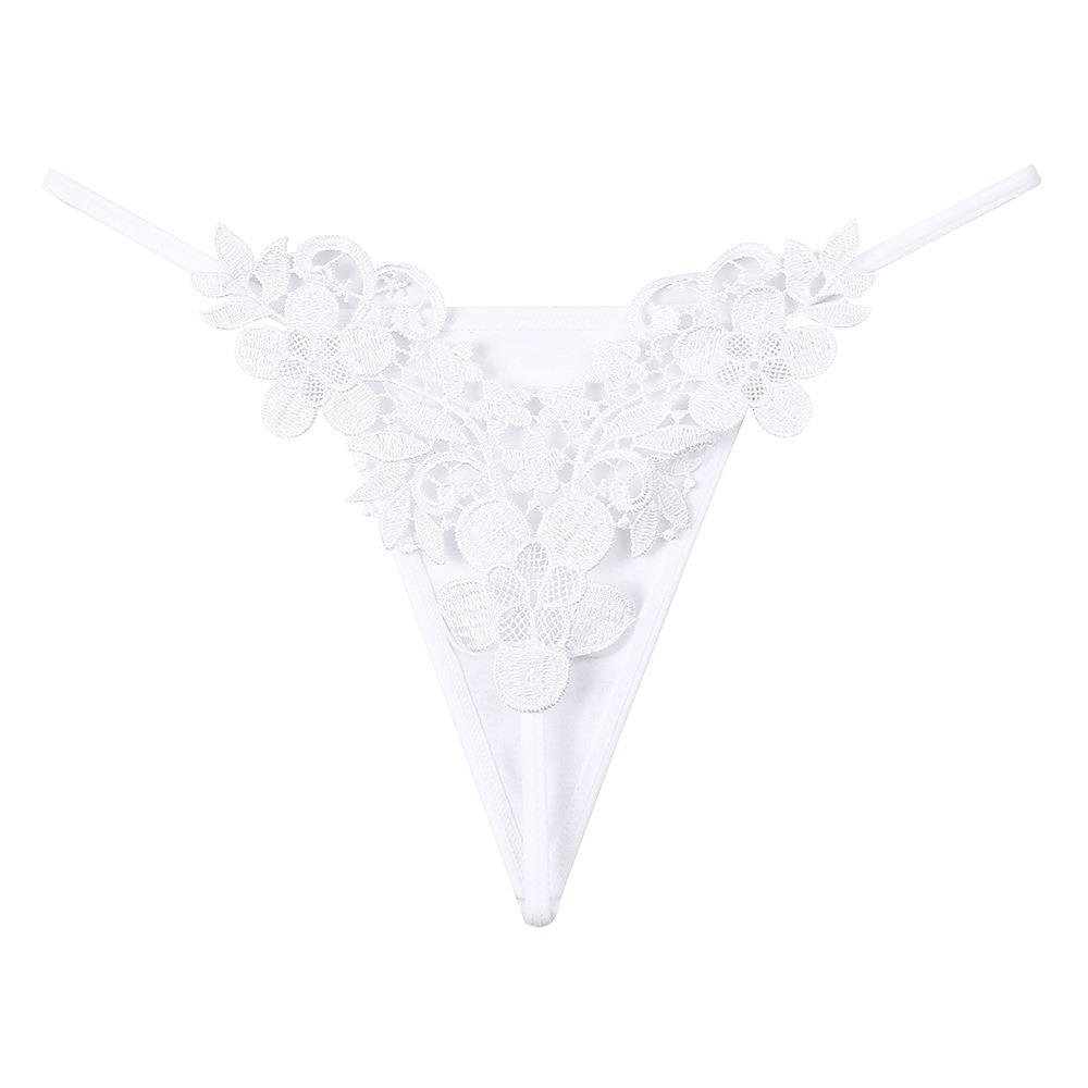 European and American Sexy Light Luxury Embroidered Thong Women's Ice Silk Seamless Low Waist Thin Belt Beautiful Buttocks with Hollowed-out Temptatio