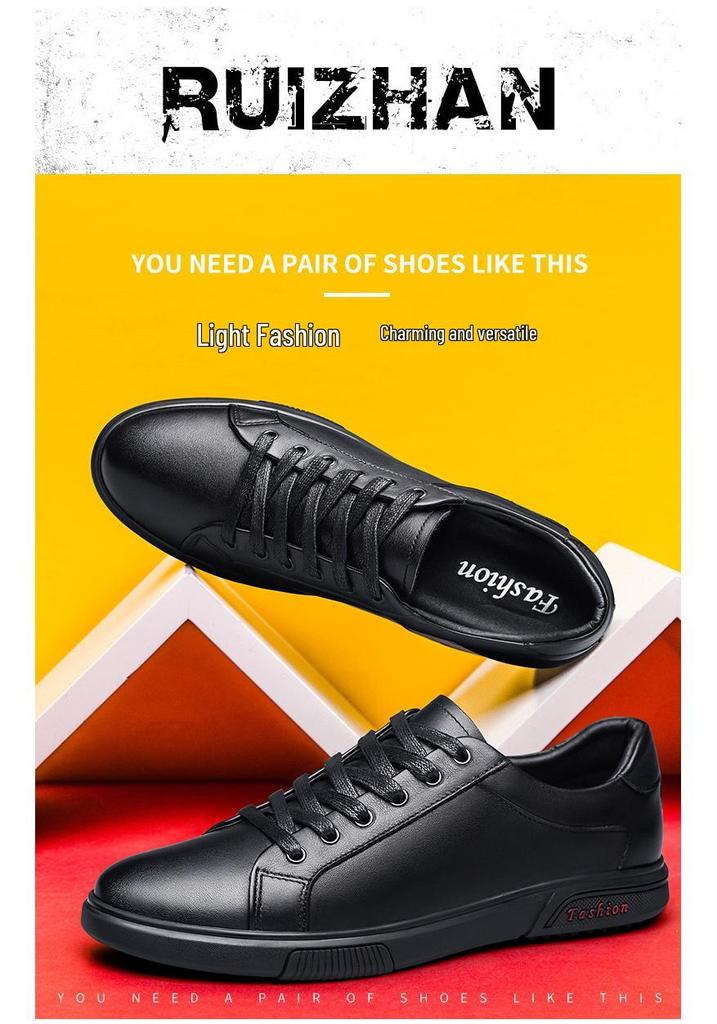 Men's Autumn Breathable Skate Shoes - Trendy Soft Sole Cowhide White Sneakers in Korean Style