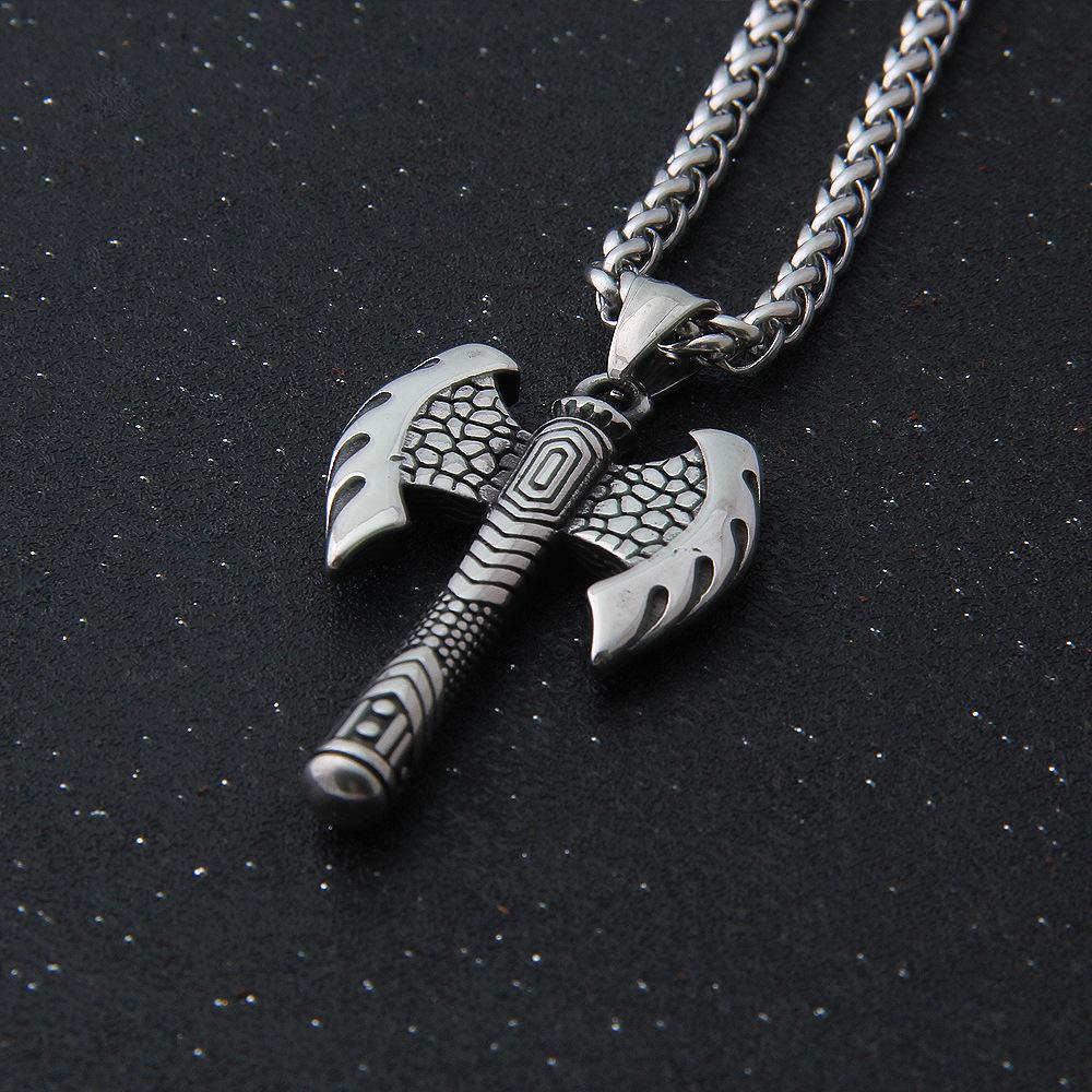 Viking Nordic Double Edged Battle Axe Pendant Necklace Stainless Steel Norse Warrior Talisman Protection Jewelry for Men