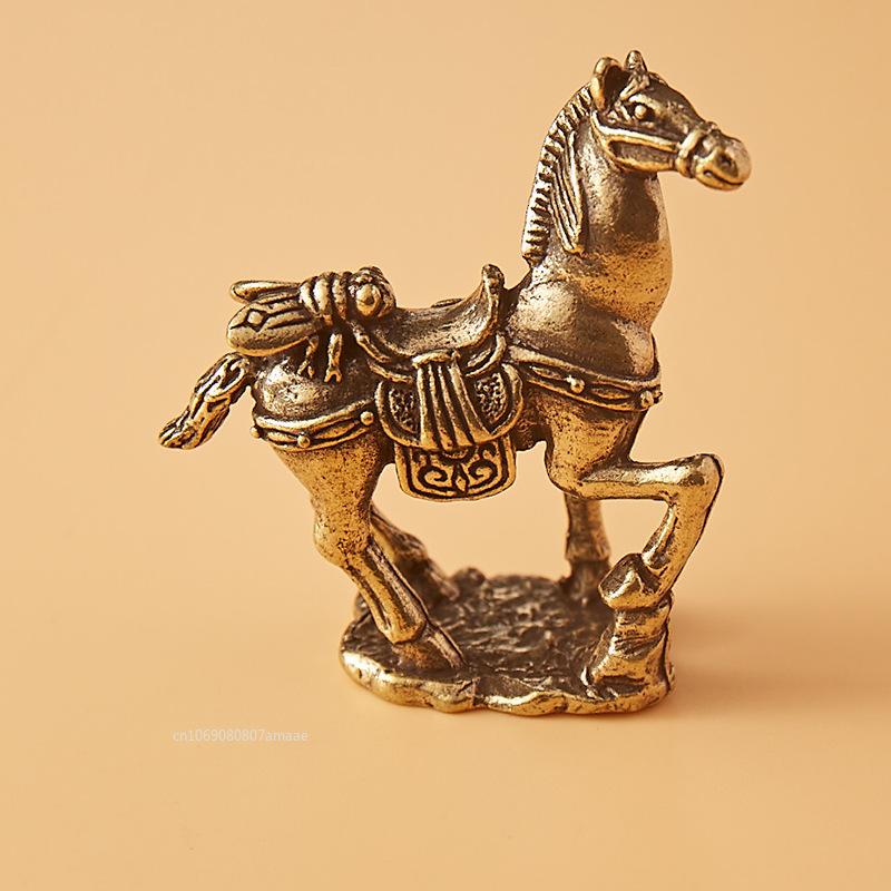 Solid Brass War Horse Small Statue Vintage Desk Ornament Zodiac Animals Figurines Miniatures Tea Pet Home Decorations Crafts
