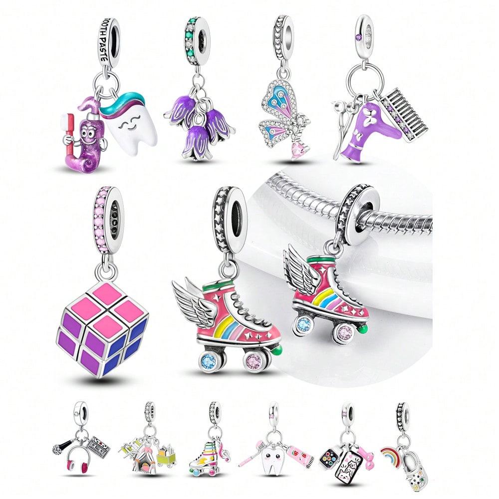 Charm Copper Colors Colorful Skateboard Shoes Bead for Authentic Bracelets Do It Yourself Bead Charms Charm Bead Charms Jewellery Making Gift for Wome