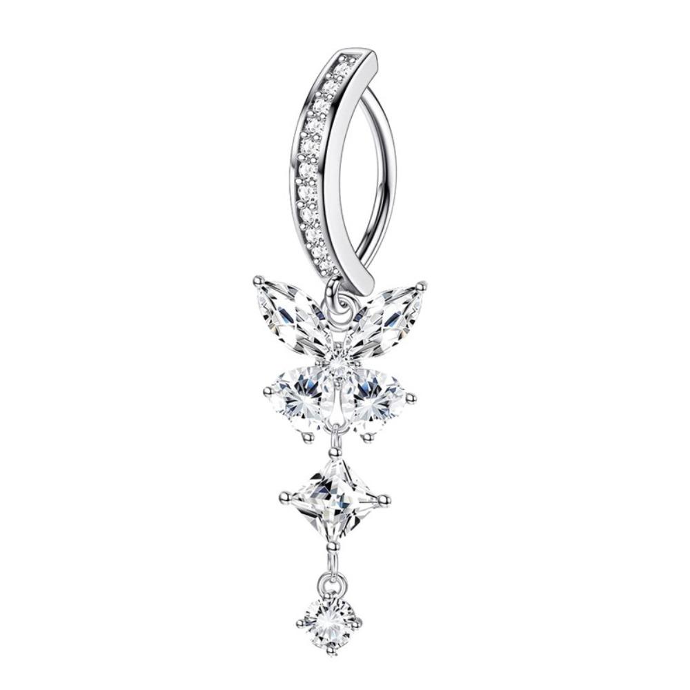 Butterfly Gem Navel Piercing Stainless Steel Shiny Body Jewelry Zircon Belly Button Rings  Stylish