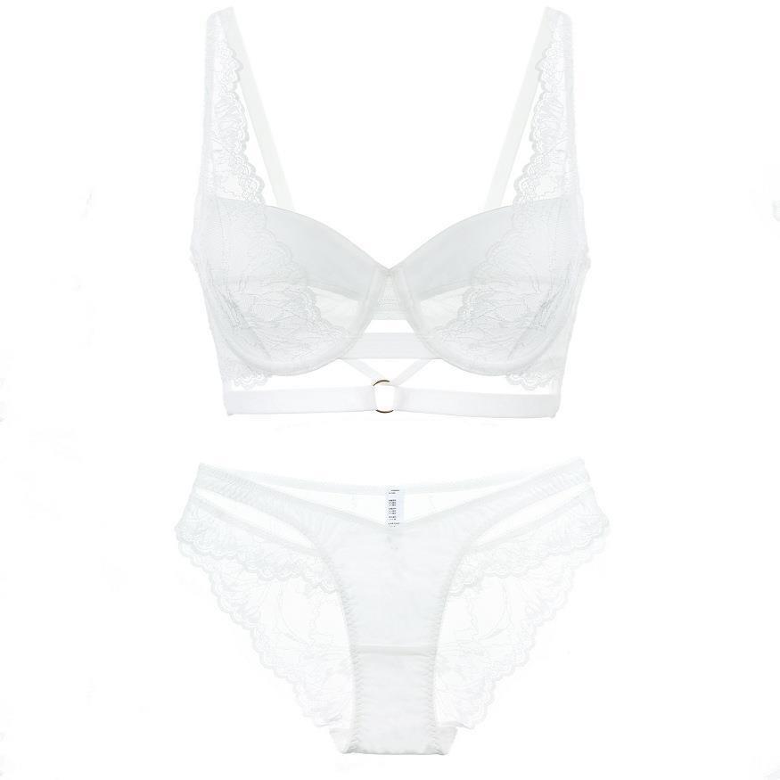 

French sexy underwear, ultra-thin straps, large breasts, small large size underwear, anti-sagging, sub-breasts, lace bra. 75B білий
