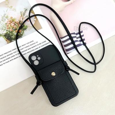 Crossbody Lanyard Case for iPhone 16 15 13 Pro Max 11 12 14 Plus 16E 17 Air XS Retro Litchi Leather Bag Wallet Card Strap Cover