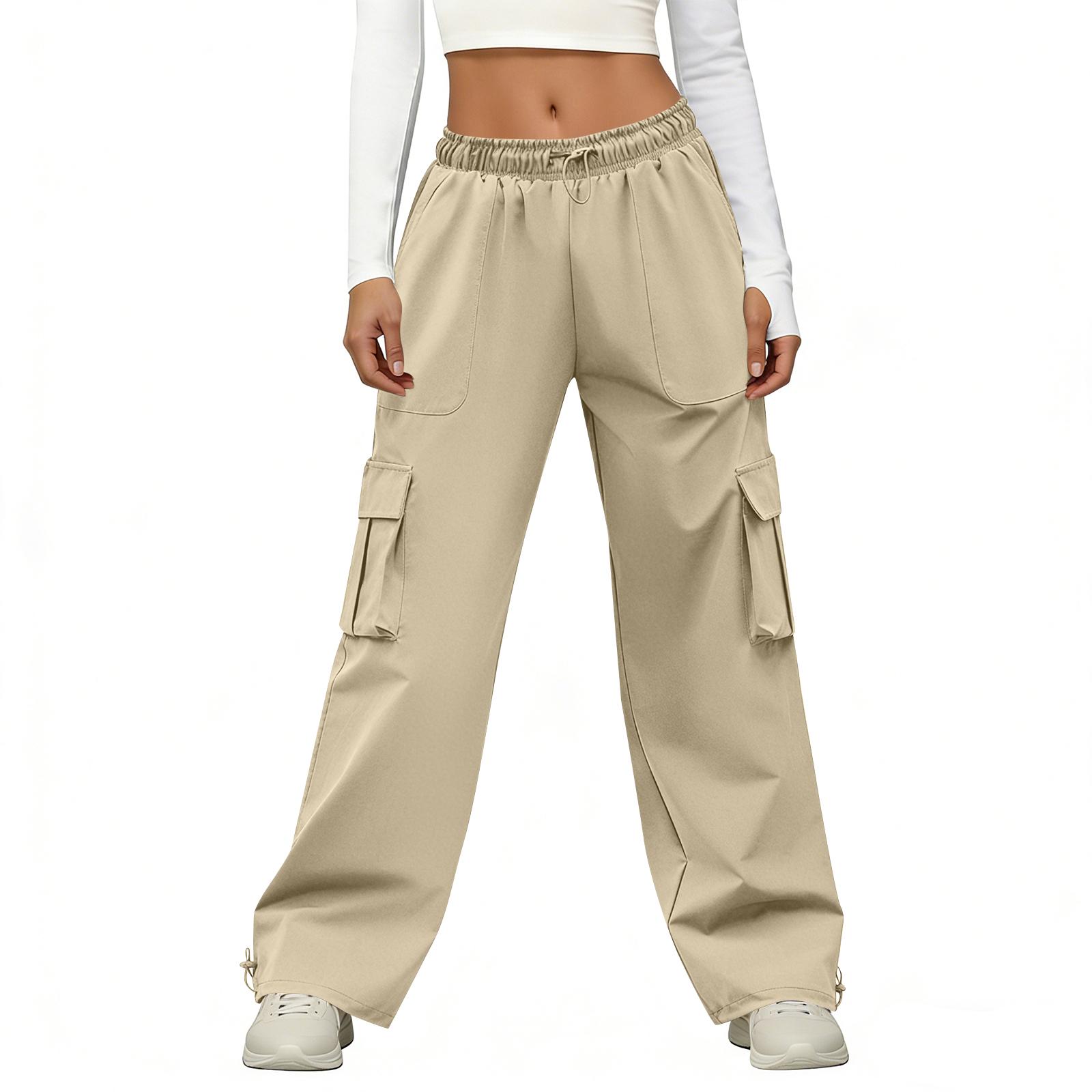 Women’s Loose Casual Pants – Quick-Dry Cargo Pants With Drawstring S хаки