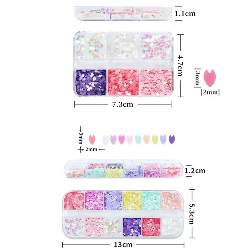 6/12 Komórki Płatki Kwiatu Wiśni Brokatowe Sequins Holograficzne Płatki do Zdobienia Paznokci Mieszane Iridescentne Proszki Dekoracja Paznokci