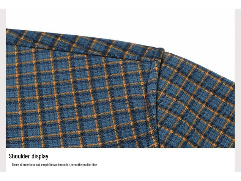 Men's Plus Velvet Plaid Long Sleeve Thick Warm Shirt Cardigan for Autumn and Winter