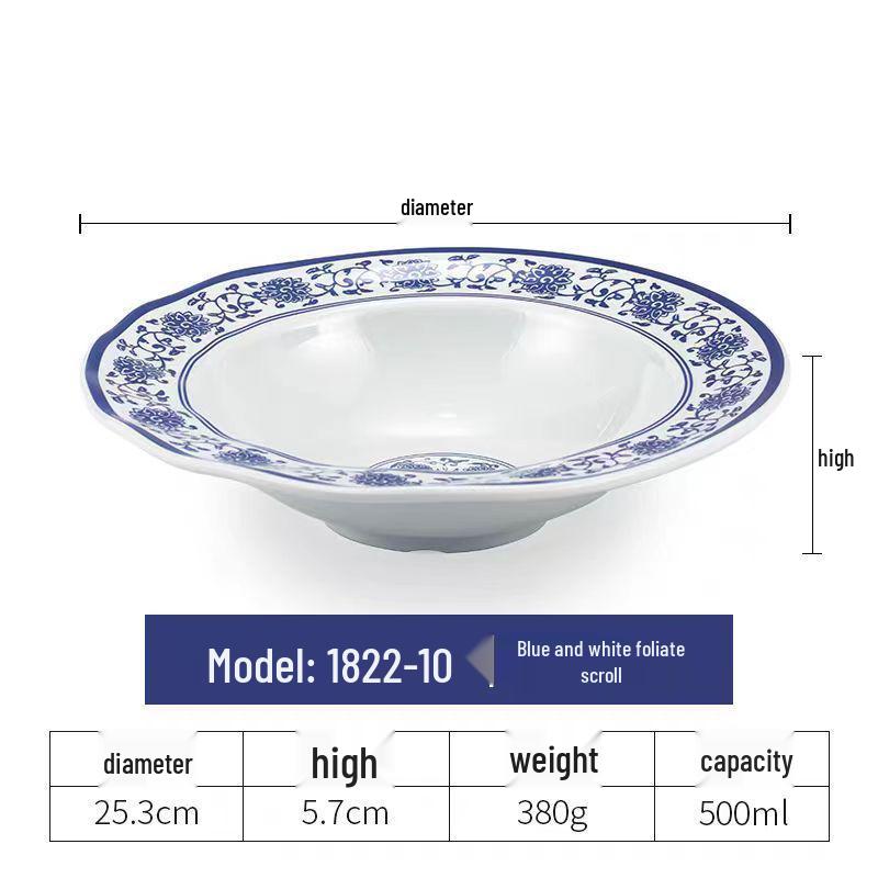 Blue & White Melamine Soup Bowl - Commercial Porcelain Imitation, Large Plastic Basin for Hotels & Restaurants