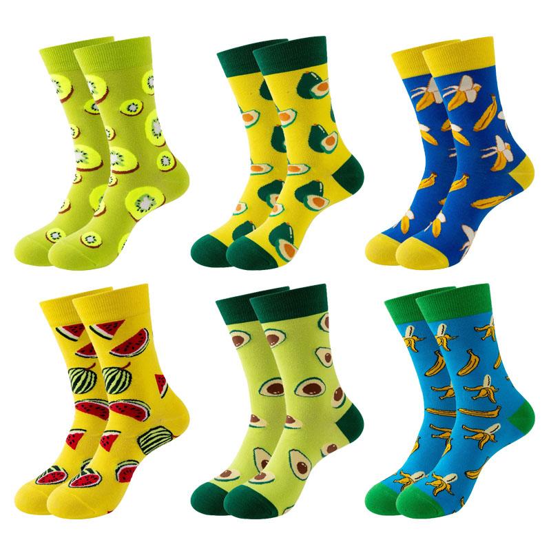 6 Pairs New Lovelty Cute Women and Men Funny Socks Fruit Lemon Banana Watermelon Avocado Happy Casual Socks EU37-44