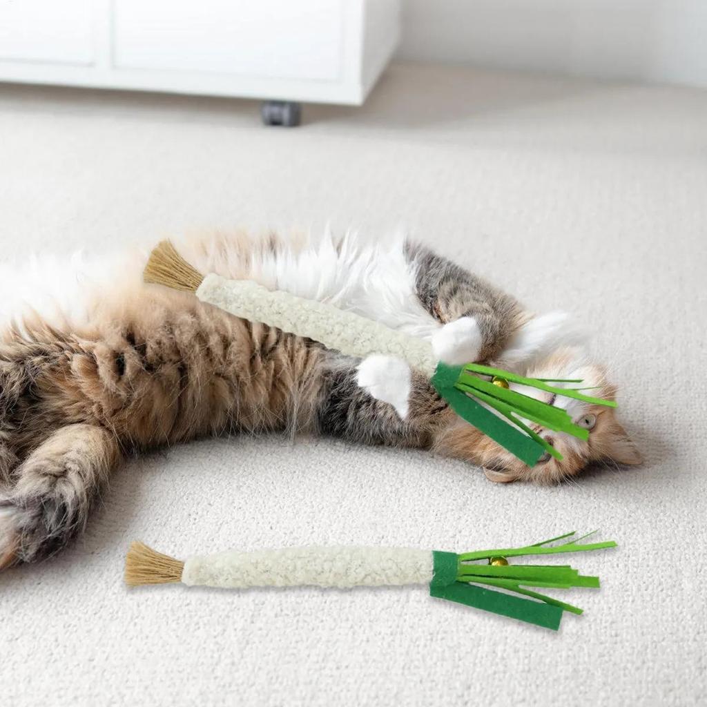 3pcs Simulated Scallion Shape Cat Toys with Natural Silver Vine Stick Pet Pet Chew Toys Cat Teething Products Cat Teasing Toy