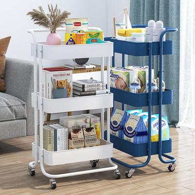 3 Tier Utility Cart Rolling Organization Cart with Handle & Lockable Wheels Multifunctional Storage Shelves for Bathroom Kitchen Office